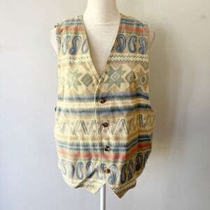 Vintage Women Aztec Southwestern 100% Cotton Vest Large Country Boho Western
